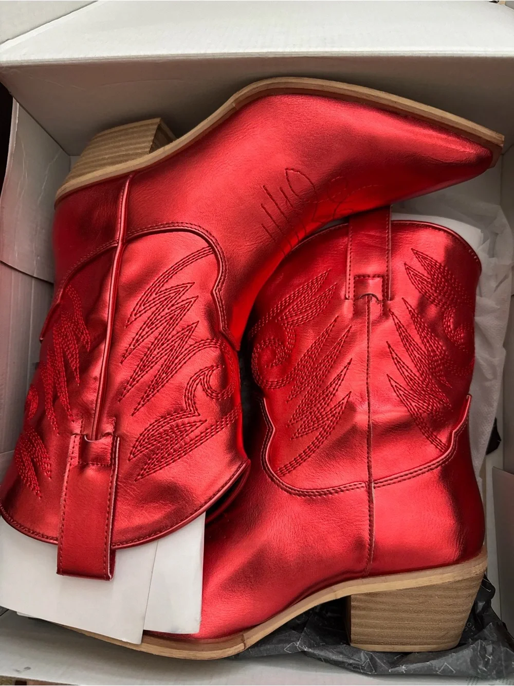 Shu Shop Red Metallic Western Ankle Cowboy Boots Size 7.5